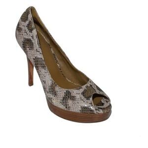 COLE HAAN Snake Print Leather Platform Peep Toe Heels Shoes Sz 10
